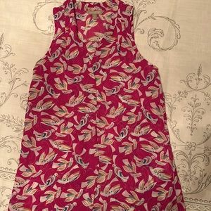 Banana Republic Factory Bird print top shell blouse pink Sz XS
